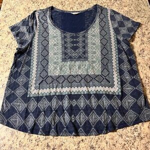 Lucky Brand Geometric Patterned Blue Women's Top shirt